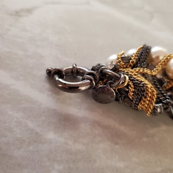 ✨ Vintage J.Crew Pearl Chain Twisted Rhinestones Crystals Statement Bracelet ✨ - Picture 7 of 12
